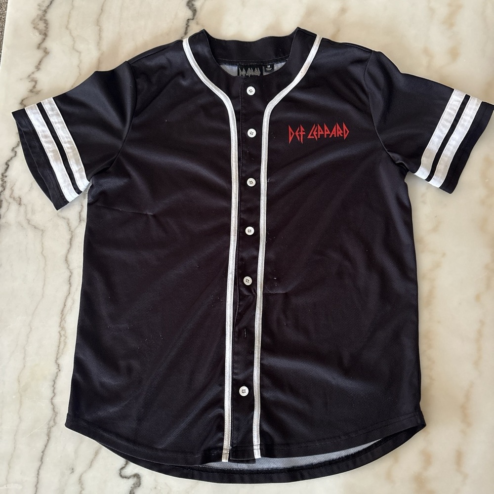 Black Def Leppard Baseball Jersey with White Trim